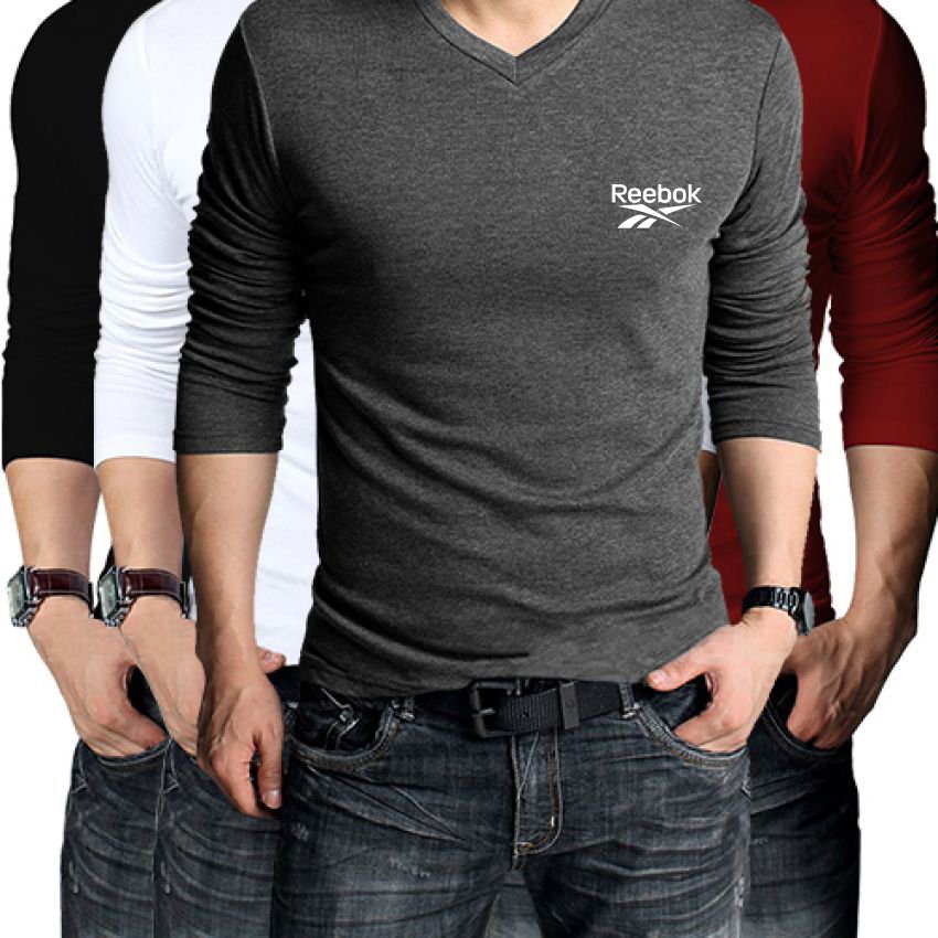 Pack Of 4 Reebok Full Sleeves V-Neck T-shirts For Men