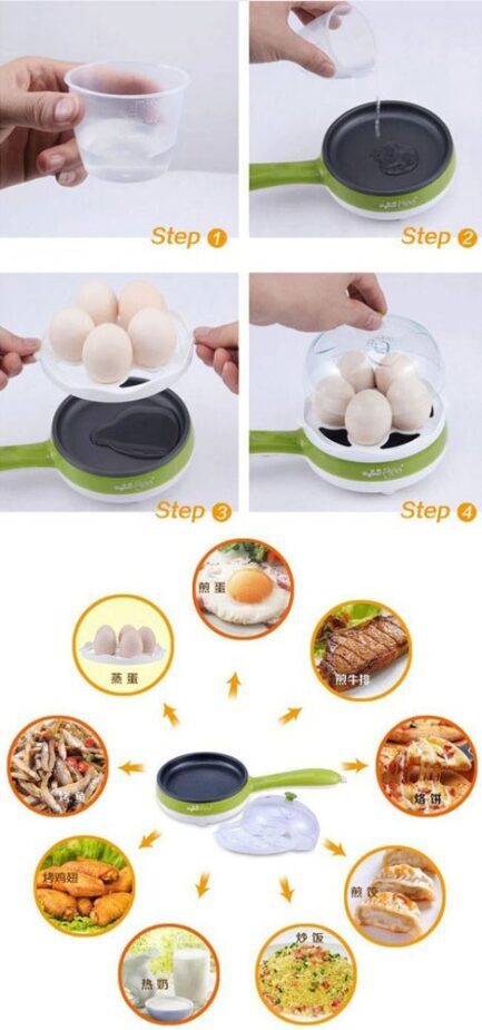 Multifunctional Mini Electric Frying Pan With Egg Steamer