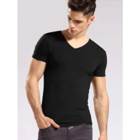 Man's Black V-Neck T-Shirt in Pakistan